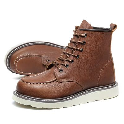 comprar Botas de trabajo de pie de acero de moda resistentes al deslizamiento Botas de cuero de mediano tope Unisex online manufacture