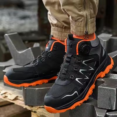 comprar Botas de seguridad de fibra naranja para hombres de pie de acero, suela media kevlar, botas de trabajo anti-aplastantes online manufacture
