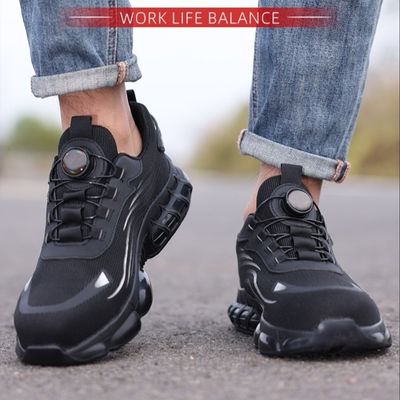 comprar Zapatos de seguridad industriales de punto negro Zapatos de trabajo con botón BOA Zapatos de seguridad de TPU Zapatos de trabajo de suela media Kevlar online manufacture