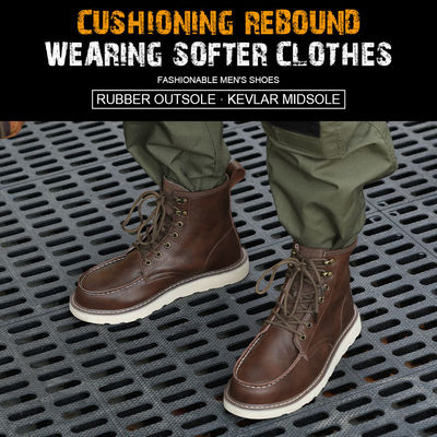comprar Zapatos de trabajo de caucho de suela media de Kevlar en cuero de vaca marrón para características de seguridad superiores online manufacture