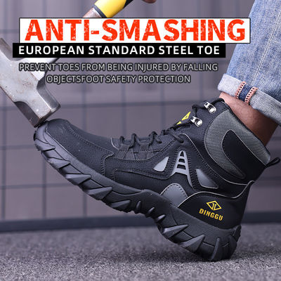 comprar Botas de seguridad de tejido de piel de fibra microfibra de vuelo botas de seguridad de suela media de Kevlar botas de seguridad de pie de acero botas de trabajo de caucho online manufacture