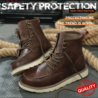 comprar Pantalones de seguridad de piel de vaca de caucho marrón Botas de seguridad de pie de acero Anti-aplastamiento Kevlar Anti-proof Work online manufacture