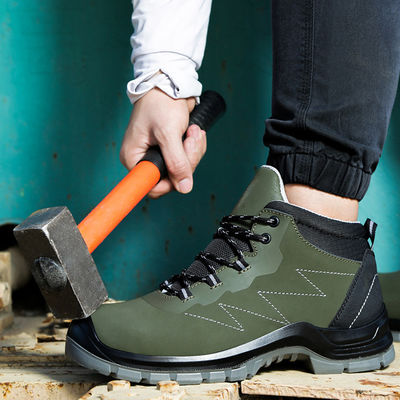 comprar Botas de seguridad con puntera de acero antiestáticas, zapatos de trabajo de cuero genuino con entresuela de placa de acero y suela de PU online manufacture