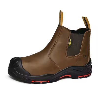 comprar Zapatos de trabajo de cuero genuino marrón OEM, zapatos de seguridad aislantes, botas de seguridad de Kevlar, botas de trabajo de seguridad, suela de PU + goma online manufacture