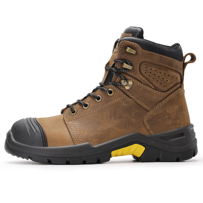 comprar Brown Microfiber Leather Safety Boots with Rubber Sole and European Standard for Maximum Protection Security Work Boots online manufacture