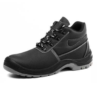 Zapatos de seguridad de cuero genuino negro Zapatos de trabajo de pie de acero Construcción