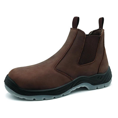 Botas de trabajo de pie de acero marrón hombres deslizamiento en la bota de trabajo anti-punción