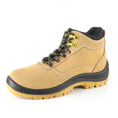 Zapatos de seguridad industriales amarillos Nubuck Piernas de cuero de acero de madera Zapatos de seguridad antiestáticos
