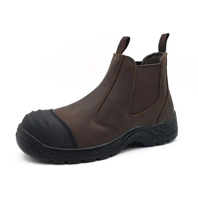 Botas de cuero de verdad de color marrón Chelsea Botas de trabajo a prueba de agua Botas de seguridad sin encaje