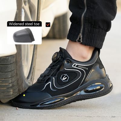 Zapatos de seguridad con botón giratorio negro con suela media de Kevlar y suela de goma