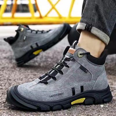 Botas de seguridad de palo gris con suela media de Kevlar y suela de caucho resistente al deslizamiento
