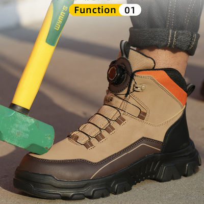 Botas de seguridad de cuero de fibra microfibra Botas de seguridad negras Botas de trabajo antideslizantes de goma Botas de trabajo de seguridad