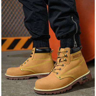 Botas de seguridad de cuero de microfibra amarillas Calzado de trabajo con suela de tendón de res Para hombres