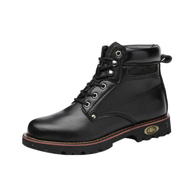 Botas de seguridad de cuero de fibra microfibra negra Botas de trabajo de tendón de res Zapatos de suela para hombres