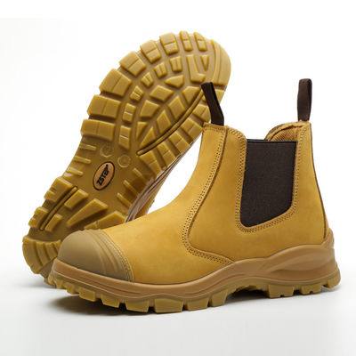 Botas de trabajo de seguridad de cuero genuino de trigo Botas de seguridad de cuero de vaca Pu+tpu Sola de acero dedo del pie Anti-quebrando placa de acero Anti-proof zapatos de trabajo