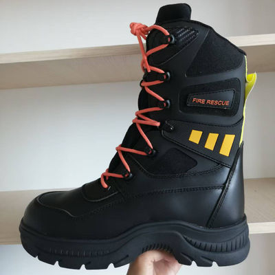 Botas de seguridad para bomberos de cuero de vaca negro Botas de trabajo de caucho suela de acero dedo anti-rompe Kevlar Anti-proof zapatos de trabajo