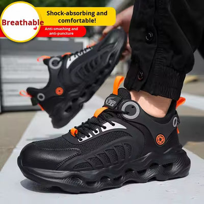 TPU Flying Knit zapatos de trabajo con suela de EVA para la seguridad industrial Kevlar Mid suela de acero dedo anti apuñalamiento y anti rotura