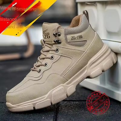 Botas de trabajo de seguridad de cuero de microfibra para hombres de suela media de Kevlar con dedo de acero y suela de EVA