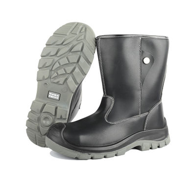 Botas de trabajo de seguridad OEM negras de cuero de microfibra de caña alta con puntera de acero estándar EN y entresuela resistente a perforaciones