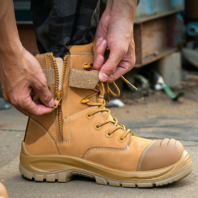 Botas de trabajo Martin de cuero de vaca de trigo OEM, zapatos de trabajo de PU+caucho, botas de seguridad Nucuck, botas de seguridad con puntera de fibra de vidrio, plantilla de Kevlar, zapatos de seguridad