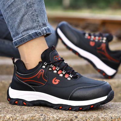 Zapatos de seguridad para construcción de corte bajo Zapatos de trabajo de cuero de microfibra Zapatos de seguridad antigolpes con punta de acero para hombres Zapatos de trabajo con suela de goma anti-prueba de placa de acero para hombres